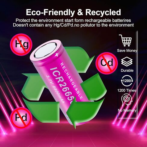 3.7V 6800mAh Li-Polymer-Ion Batteries Flat-top 26650 Rechargeable Batteries, Commonly Used for Headlamps, LED flashlights, Toys, etc (2 pcs) in Kuwait
