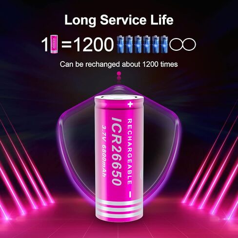 3.7V 6800mAh Li-Polymer-Ion Batteries Flat-top 26650 Rechargeable Batteries, Commonly Used for Headlamps, LED flashlights, Toys, etc (2 pcs) in Kuwait