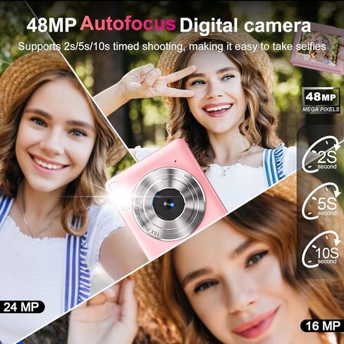 كاميرا رقمية مزدوجة الشاشة للأطفال بدقة 4K بدقة 48 ميجابكسل مع التركيز التلقائي وتكبير 16X، وبطارية داخلية، وبطاقة SD سعة 64 جيجابايت متضمنة | كاميرا سيلفي محمولة للأطفال المراهقين، كاميرات مدونات الفيديو المبتدئة in Kuwait