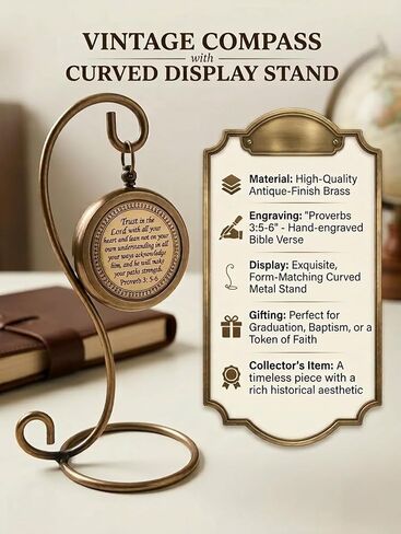 Compass with Display Stand-Unique|Uplifting|Engraved Compass |Brass Antique Compass w/Antique Display Stand Custom Gift,Business & Office Gift,Birthday,Fathers Day in Saudi Arabia