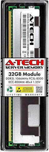 استبدال ذاكرة الوصول العشوائي A-Tech سعة 32 جيجابايت لـ Hynix HMT84GR7AMR4A-G7 | DDR3/DDR3L 1066MHz PC3L-8500R 4Rx4 1.35V ECC RDIMM وحدة ذاكرة DIMM مسجلة ذات 240 دبوس in Kuwait