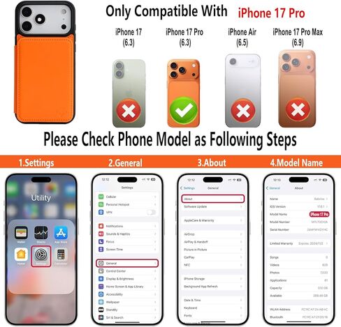 حافظة GUERNICA لهاتف iPhone 17 Pro (6.3 بوصة) مع حامل بطاقة، حماية جلدية تمنع RFID، حافظة هاتف مضادة للصدمات للنساء والرجال لهاتف Apple 17 Pro، برتقالي in Kuwait