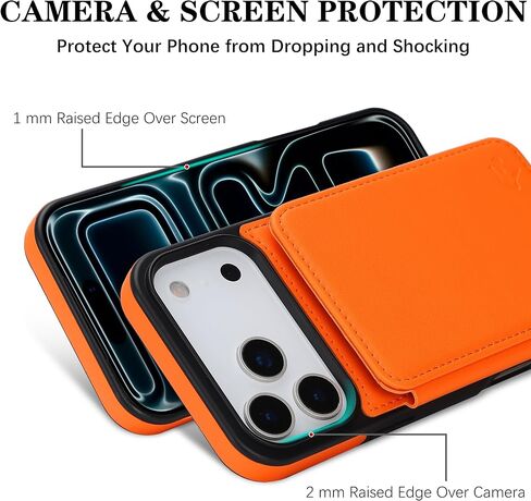 حافظة GUERNICA لهاتف iPhone 17 Pro (6.3 بوصة) مع حامل بطاقة، حماية جلدية تمنع RFID، حافظة هاتف مضادة للصدمات للنساء والرجال لهاتف Apple 17 Pro، برتقالي in Kuwait