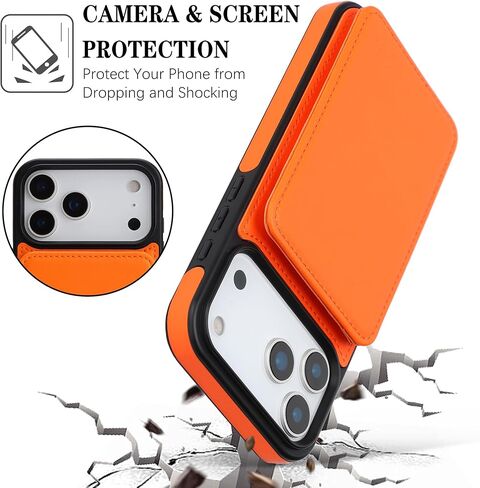 حافظة GUERNICA لهاتف iPhone 17 Pro (6.3 بوصة) مع حامل بطاقة، حماية جلدية تمنع RFID، حافظة هاتف مضادة للصدمات للنساء والرجال لهاتف Apple 17 Pro، برتقالي in Kuwait