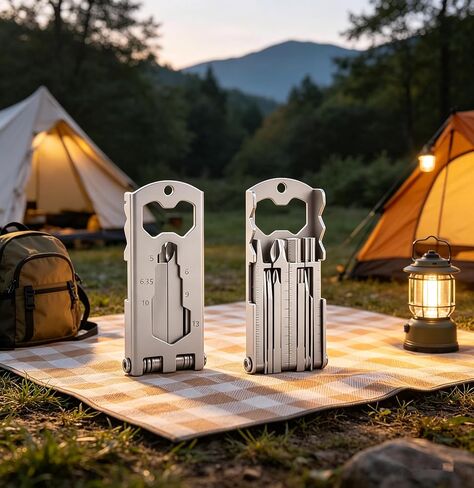 20-in-1 Multitool Card, Stainless Steel, Pocket Size, with Screwdrivers, Bottle Opener, Phone Stand, Hex Wrench, Rulers, SIM Card Pin in Kuwait