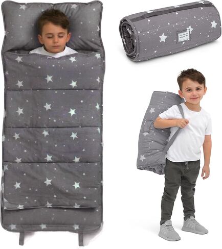 Delta Children Nap Mat - Includes Pillow & Blanket for Toddlers and Kids; Features Carry Handle w/Strap Closure and Name Tag; Rollup Design is Ideal for Preschool and Daycare; Personalization Optional in Saudi Arabia