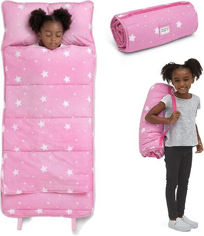 Delta Children Nap Mat - Includes Pillow & Blanket for Toddlers and Kids; Features Carry Handle w/Strap Closure and Name Tag; Rollup Design is Ideal for Preschool and Daycare; Personalization Optional in Saudi Arabia