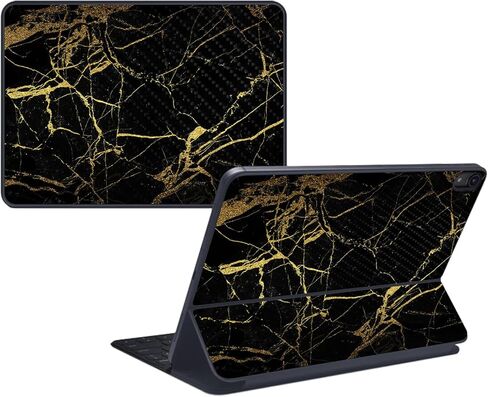 MightySkins Carbon Fiber Skin Compatible with Apple Magic Keyboard Folio for iPad 10th Gen (2022) - Black Gold Marble | Protective, Durable Textured Carbon Fiber Finish | Made in the USA in Kuwait