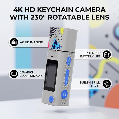 كاميرا Diyeeni Keychain، كاميرا للمراهقين يمكن ارتداؤها لتسجيل فيديو 4K، 230 درجة صغيرة محمولة قابلة للدوران مع شاشة ملونة مقاس 0.96 بوصة للطلاب المراهقين أثناء السفر in Kuwait