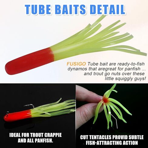 Crappie Jigs Kit with Tube Baits, 140pcs Soft Plastic Lures for Bass Fishing Tube Baits(12 Colors) & 20 Tube Jig Heads for Panfish & Trout Fishing in Kuwait