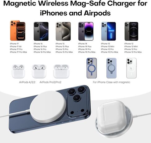 [معتمد من Apple MFi] شاحن Apple MagSafe iPhone شاحن لاسلكي مغناطيسي 15 وات 6FT لوحة شحن لاسلكية سريعة لأجهزة Apple iPhone 17/16/15/14/13/12 Pro Max Plus/AirPods 2 3 4 Pro 2 3 شاحن لاسلكي in Kuwait