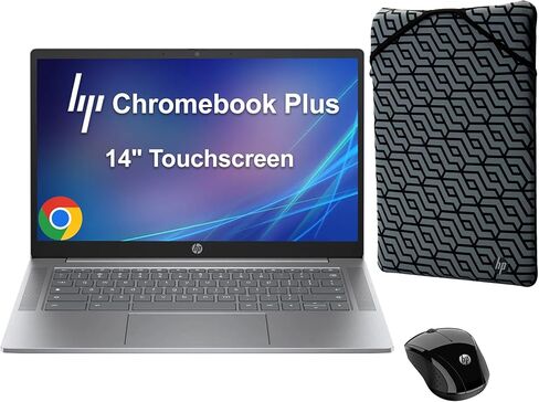 كمبيوتر محمول HP Chromebook Plus 14 (شاشة لمس FHD مقاس 14 بوصة، Intel Core i3-N305، ذاكرة الوصول العشوائي DDR5 سعة 8 جيجابايت، 256 جيجابايت UFS)، كاميرا ويب بدقة 1080 بكسل، لوحة مفاتيح بإضاءة خلفية، شحن سريع، Wi-Fi 6، نظام تشغيل Chrome مع ماوس لاسلكي وغطا in Kuwait