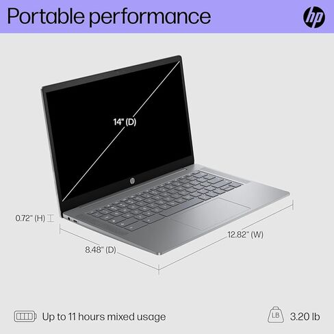 كمبيوتر محمول HP Chromebook Plus 14 (شاشة لمس FHD مقاس 14 بوصة، Intel Core i3-N305، ذاكرة الوصول العشوائي DDR5 سعة 8 جيجابايت، 256 جيجابايت UFS)، كاميرا ويب بدقة 1080 بكسل، لوحة مفاتيح بإضاءة خلفية، شحن سريع، Wi-Fi 6، نظام تشغيل Chrome مع ماوس لاسلكي وغطا in Kuwait