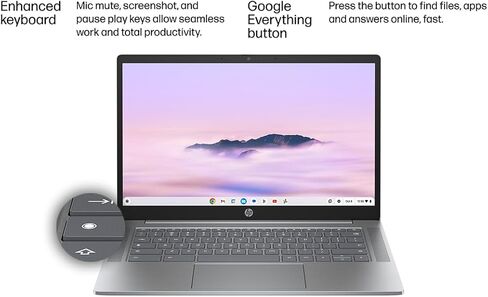 كمبيوتر محمول HP Chromebook Plus 14 (شاشة لمس FHD مقاس 14 بوصة، Intel Core i3-N305، ذاكرة الوصول العشوائي DDR5 سعة 8 جيجابايت، 256 جيجابايت UFS)، كاميرا ويب بدقة 1080 بكسل، لوحة مفاتيح بإضاءة خلفية، شحن سريع، Wi-Fi 6، نظام تشغيل Chrome مع ماوس لاسلكي وغطا in Kuwait