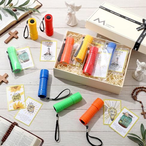 VIHOSE 25 مجموعة من الهدايا المسيحية السائبة دع ضوءك يلمع مصباح يدوي جيب ديني أضواء LED مع بطاقات آية الكتاب المقدس وحفلات التخرج لصالح مدرسة الأحد VBS مكافأة الفصل الدراسي، بدون بطارية in Kuwait