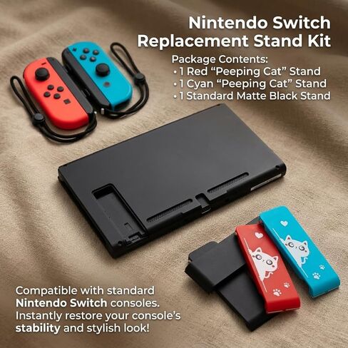 حامل خلفي بديل من Vvluvva Switch Kickstand لوحدة التحكم بالتبديل، 3 عبوات من البلاستيك الصلب مع مشبك مشبك معدني، مفك براغي Y0.6 وأغطية عصا الإبهام، طقم إصلاح سهل التركيب in Kuwait