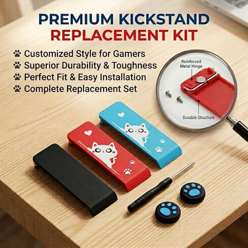 حامل خلفي بديل من Vvluvva Switch Kickstand لوحدة التحكم بالتبديل، 3 عبوات من البلاستيك الصلب مع مشبك مشبك معدني، مفك براغي Y0.6 وأغطية عصا الإبهام، طقم إصلاح سهل التركيب in Kuwait