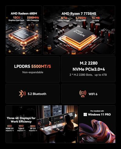 كمبيوتر صغير ACEMAGIC M1 وK1 كمبيوتر صغير، AMD Ryzen 7 7735HS 24 جيجابايت LPDDR5 512 جيجابايت PCle SSD أجهزة كمبيوتر صغيرة وAMD Ryzen 4300U 16 جيجابايت DDR4 512 جيجابايت SSD أجهزة كمبيوتر صغيرة in Kuwait