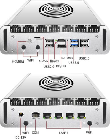 Industrial PC Ryzen R2314 Processor, NO RAM NO SSD, Firewall Mini PC with 4-Port 2.5GbE Network, HD+DP Display, ROS Soft Routing/Linux IoT Gateway/AI Edge Computing Terminal/Embedded 4G/5G in Kuwait