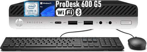 كمبيوتر مكتبي HP ProDesk 600 G5 Mini PC، معالج ستة النواة i5-9500T، ذاكرة الوصول العشوائي DDR4 سعة 8 جيجابايت، SSD 256 جيجابايت، لوحة مفاتيح وماوس، بلوتوث، واي فاي، Windows 11 Pro (متجدد) in Kuwait