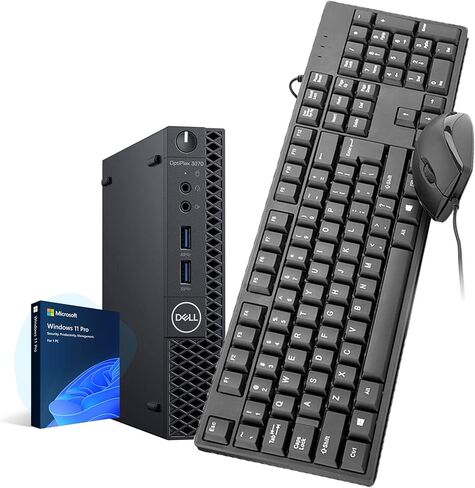 كمبيوتر Dell OptiPlex 3070 Micro PC، Intel Core i5-9500T، 256GB SSD، 8GB RAM، لوحة مفاتيح وماوس، LAN/RJ-45، Windows 11 Pro Mini Desktop (متجدد) in Kuwait