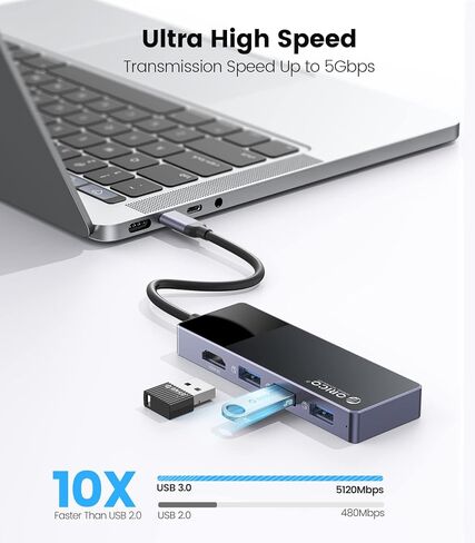USB C Hub, ORICO 6 in 1 MacBook Docking Station Multiport Adapter Multiport Adapter with PD 100W，HDMI 4K@30Hz，USB-A3.0×3，3.5mm Audio×1 Compatible for Dell/Surface/HP/Lenovo Laptops in Kuwait