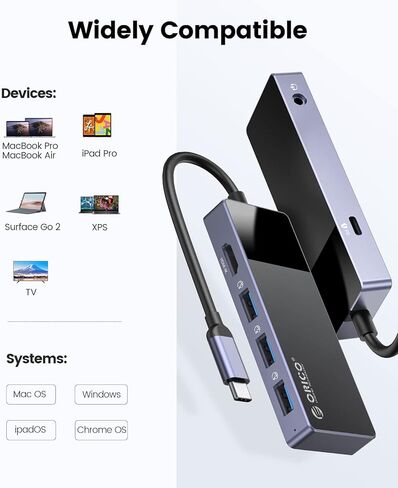 USB C Hub, ORICO 6 in 1 MacBook Docking Station Multiport Adapter Multiport Adapter with PD 100W，HDMI 4K@30Hz，USB-A3.0×3，3.5mm Audio×1 Compatible for Dell/Surface/HP/Lenovo Laptops in Kuwait