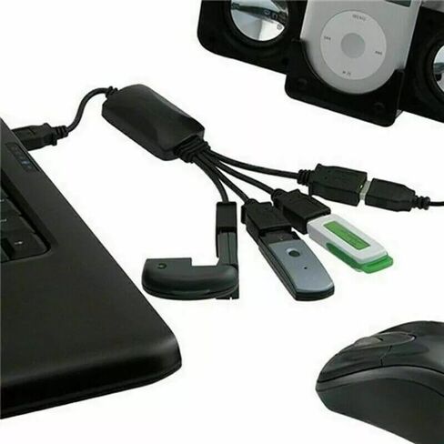 موزع USB 2.0 عالي السرعة بأربعة منافذ بسرعة 480 ميجا بت في الثانية من نوع الأخطبوط لأجهزة الكمبيوتر المحمول وسطح المكتب مع اتصال موثوق به متعدد الأجهزة باللون الأسود in Kuwait