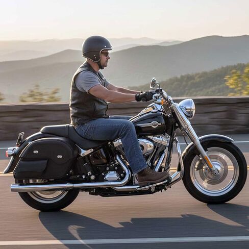 Milwaukee Leather MP8306 Black Large Cruiser Style Slant Throw Over Saddle Bags - One Size in Saudi Arabia