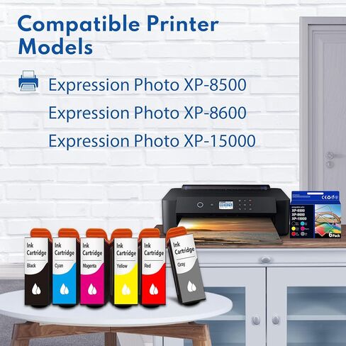 مجموعة خراطيش الحبر 312XL 314XL عالية الإنتاجية بديلة لخرطوشة الحبر 312XL 314XL مع طابعة Expression Photo XP-15000 XP-8500 XP-8600 (6 عبوات، أسود/سماوي/أرجواني/أصفر/أحمر/رمادي) in Kuwait