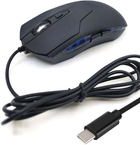 ماوس USB-C سلكي، 6 أزرار، ماوس كمبيوتر هادئ، سرعات 2400 D-PI، كابل مريح من النوع C بطول 1.5 متر/4.9 قدم، ضوء أزرق، متوافق مع أجهزة Mac، والكمبيوتر المحمول، وسطح المكتب، والهاتف، وChromebook، والسطح، والكمبيوتر اللوحي، والألعاب in Kuwait