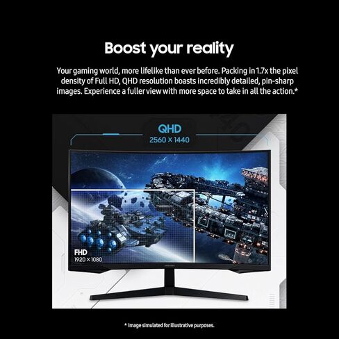 شاشة سامسونج أوديسي G55C مقاس 27 بوصة QHD 1000R منحنية للألعاب، 165 هرتز، 1 مللي ثانية، HDR10، AMD Radeon FreeSync، العناية بالعين، أسود، مع كابل HDMI in Kuwait