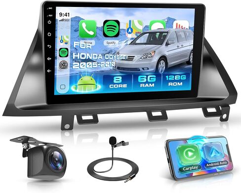 8 Core 6G+128G Android 15 Car Stereo for Honda Odyssey 2005-2010, Wireless Carplay Android Auto, 10.1'' Touch Screen with GPS/Bluetooth 5.0/FM RDS/DSP/5G-WiFi 360° Panoramic View Backup Camera SWC in Kuwait