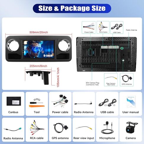 4G+64G Android 15 Car Stereo for Benz Sprinter 2018 2019 2020 2021 2022, 10.1 Inch Touchscreen Car Radio with Bluetooth,CarPlay Android Auto,32EQ/WiFi/SWC + AHD Backup Camera in Kuwait