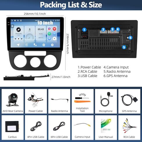 4G+64G Car Radio Stereo for Volkswagen VW Jetta 5 2005-2010 (Manual AC), Wireless CarPlay Android Auto 10" in-Cell 1280 * 720 Touch Screen Radio Android Head Unit with GPS Bluetooth FM Backup Camera in Kuwait