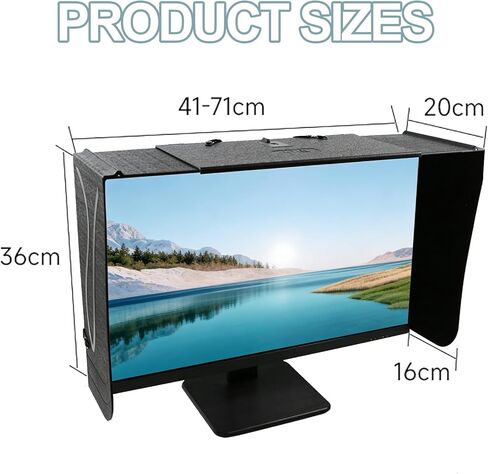 Anti-Reflective Computer Monitor Hood, Desktop PC Screen Decorative Board, Liberated Length Telescopic: 41-71cm, Protect Eyesight, Protect Privacy, Secure Installation, for Computer Work in Kuwait