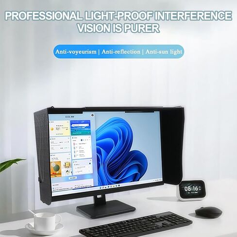 Anti-Reflective Computer Monitor Hood, Desktop PC Screen Decorative Board, Liberated Length Telescopic: 41-71cm, Protect Eyesight, Protect Privacy, Secure Installation, for Computer Work in Kuwait