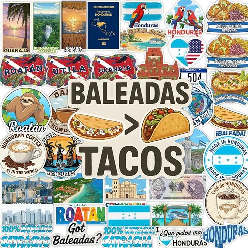 Roatan Honduras Stickers 43 Pack - Honduras Souvenir Stickers for Water Bottle & Laptop | Matte Vinyl Honduras Gifts - Bay Islands, Baleadas, Catracho, Copan, Honduras Flag Decals in Kuwait