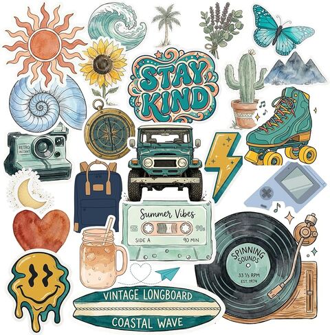 Stickers 25pc Pack - Premium Aesthetic Teal & Terracotta Collection - Waterproof Vinyl Decals for Kindle, Laptop & Water Bottles - Boutique Art Designs in Kuwait