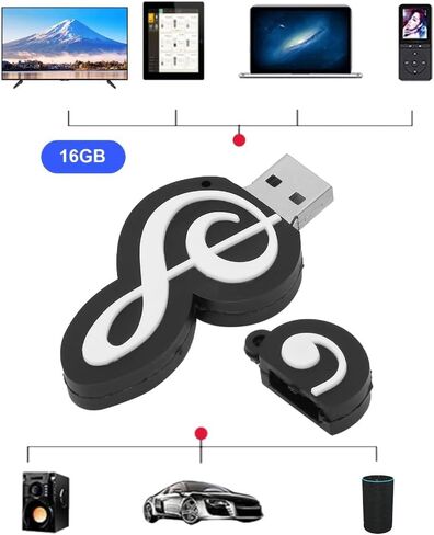 محرك أقراص فلاش USB 2.0 سعة 16 جيجابايت - قرص U بتصميم مذكرة موسيقية جديدة لتخزين البيانات ونقلها، والتوصيل والتشغيل لنظام التشغيل Windows والأنظمة الأخرى in Kuwait