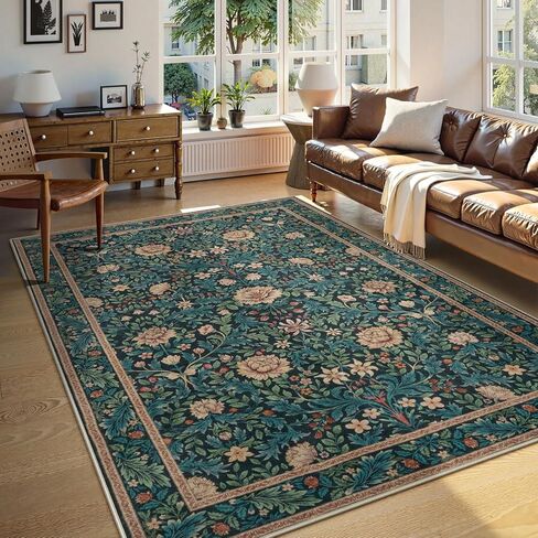 LIVEBOX Washable Runner Rug for Hallway 2'8" x 8', Floral Retro Kitchen Runner 8ft Non Slip Boho Soft Bathroom Throw Rug, Botanical Ultra Thin Carpet Runners for Entryway Laundry, Dark Green/Black in Saudi Arabia