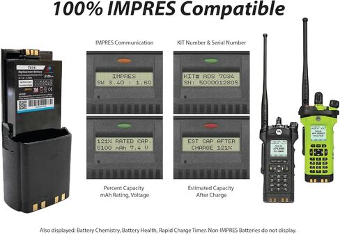 بطارية IMPRES البديلة للطاقة لموتورولا APX7000، APX6000 وSRX2200. سعة ممتدة فائقة تبلغ 5100 مللي أمبير في الساعة - سعة النقل الكاملة - تحل محل NNTN7034 - متوافقة مع TAA in Kuwait