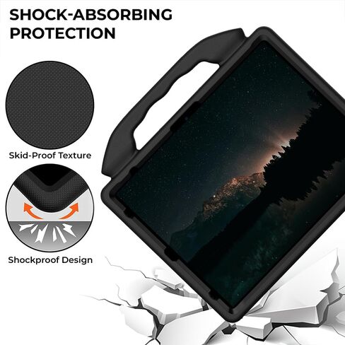 Kids Case for iPad Pro 13" 2025 2024/Air 13" M4 2026 M3 M2, iPad Pro 12.9 2018-2022 Cover, AMZER Lightweight Shockproof EVA Foam Handle Stand Anti-Slip Grip Rugged Case, Black in Kuwait