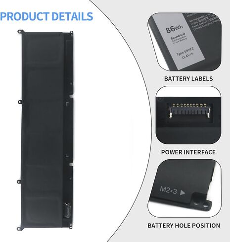 69KF2 86Wh Laptop Battery Replacement for Dell XPS 15 9500 9510 9520 Precision 5550 5560 5570 Alienware M15 R3 R4 R5 R6 R7 M17 R3 R4 G15 5510 5520 Inspiron 7510 7610 11.4V 7167mAh in Kuwait