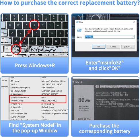 69KF2 86Wh Laptop Battery Replacement for Dell XPS 15 9500 9510 9520 Precision 5550 5560 5570 Alienware M15 R3 R4 R5 R6 R7 M17 R3 R4 G15 5510 5520 Inspiron 7510 7610 11.4V 7167mAh in Kuwait