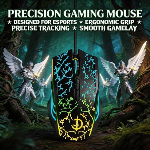 【 Switchable Mouse Light & Mute - USB 】 Gaming Laptop Optical Wired Mouse, RGB Lighting Effect, Adjustable Four Level Optical Sensor, DPI up to 6400, Suitable for Windows 7/8/10/XP Vista Linux System in Kuwait