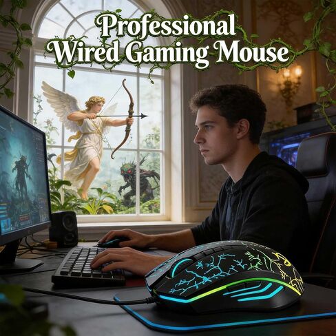 【 Switchable Mouse Light & Mute - USB 】 Gaming Laptop Optical Wired Mouse, RGB Lighting Effect, Adjustable Four Level Optical Sensor, DPI up to 6400, Suitable for Windows 7/8/10/XP Vista Linux System in Kuwait