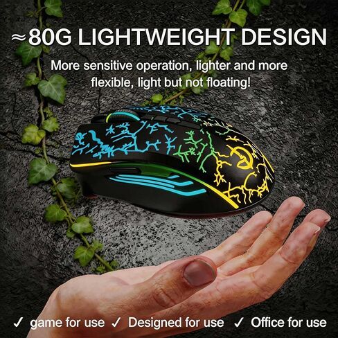 【 Switchable Mouse Light & Mute - USB 】 Gaming Laptop Optical Wired Mouse, RGB Lighting Effect, Adjustable Four Level Optical Sensor, DPI up to 6400, Suitable for Windows 7/8/10/XP Vista Linux System in Kuwait