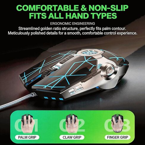 【طول سلك 59 بوصة - USB 】ماوس ميكانيكي سلكي ضوئي للكمبيوتر المحمول 2026، 7 مفاتيح اختصار للماوس قابلة للبرمجة، التوصيل والتشغيل، DPI حتى 4000، مناسب لنظام Windows 7/8/10/XP Vista Linux in Kuwait