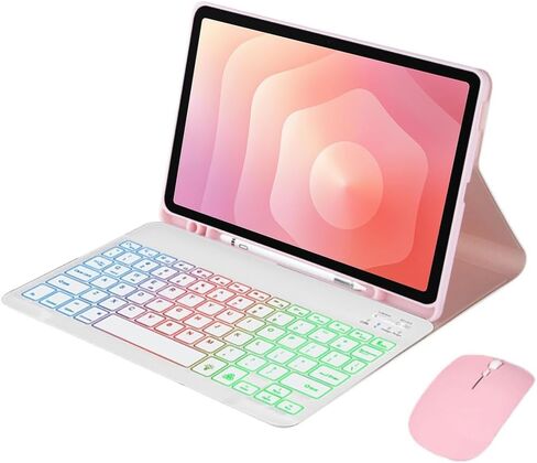 حافظة مع لوحة مفاتيح بإضاءة خلفية بألوان قوس قزح لجهاز Samsung Galaxy Tab S11 SM-X730 SM-X736B مقاس 11 بوصة، لوحة مفاتيح لاسلكية BT قابلة للفصل، باللغة الإنجليزية، حافظة مع حامل قلم، حامل (أخضر) in Kuwait
